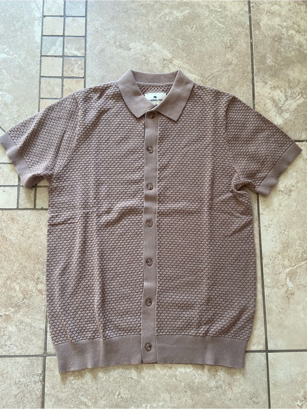The Normal Brand Short-Sleeve Button Polo in Taupe
